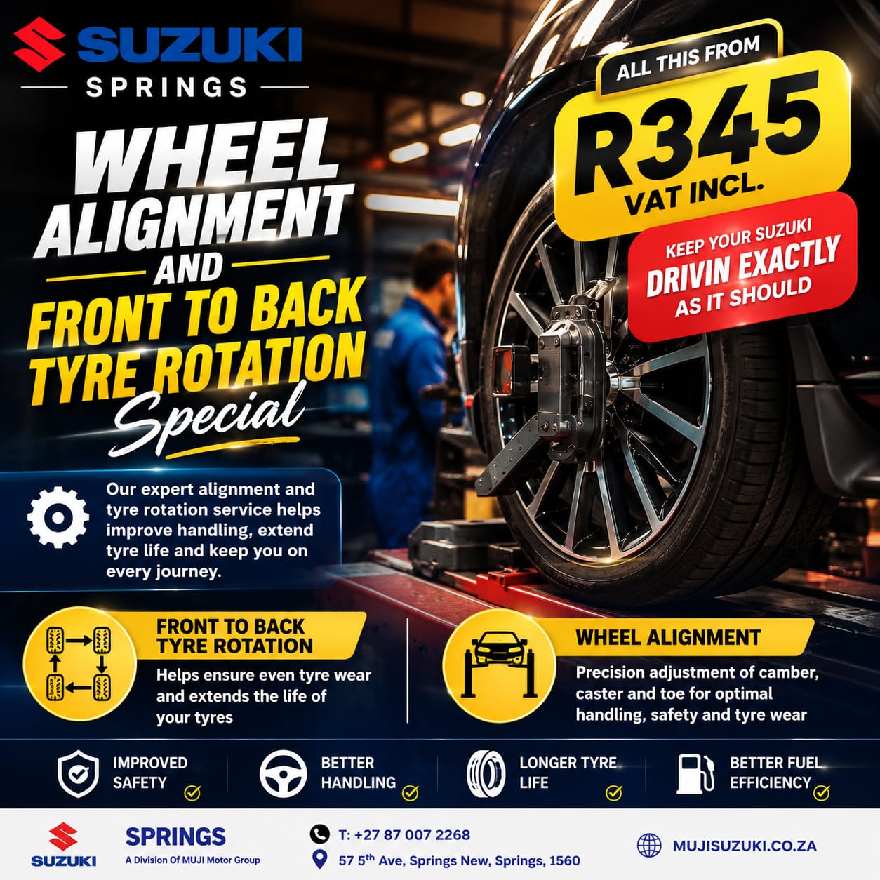 WHEEL ALIGNMENT AND FRONT TO BACK TYRE ROTATION image from MUJI Motor Group